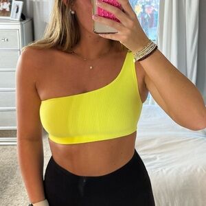 Lululemon Athletica Yellow One-Shoulder Crop Top